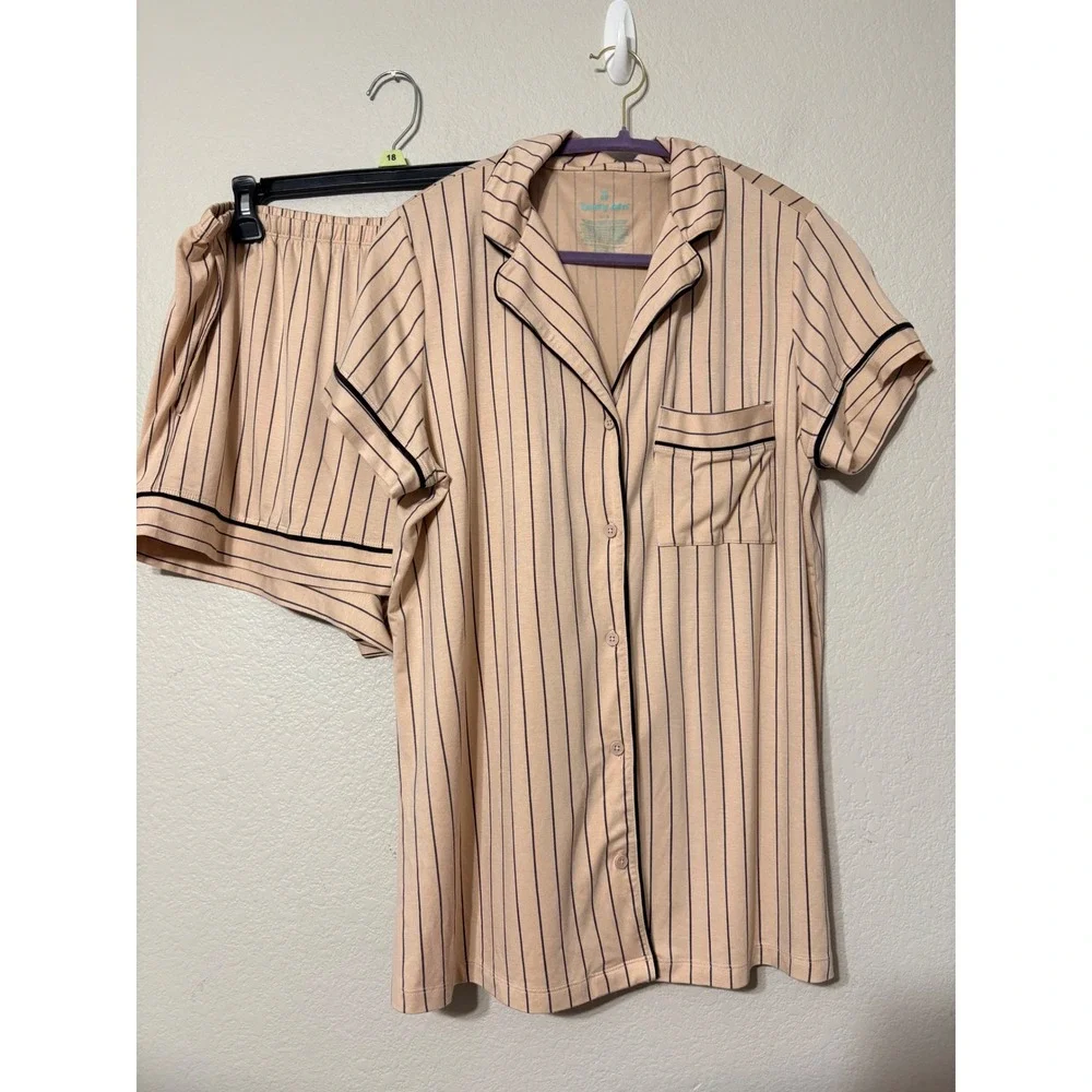 Tommy John Downtime Pajama Set Tan Black Pinstripe Micro Modal Shorts Set Large